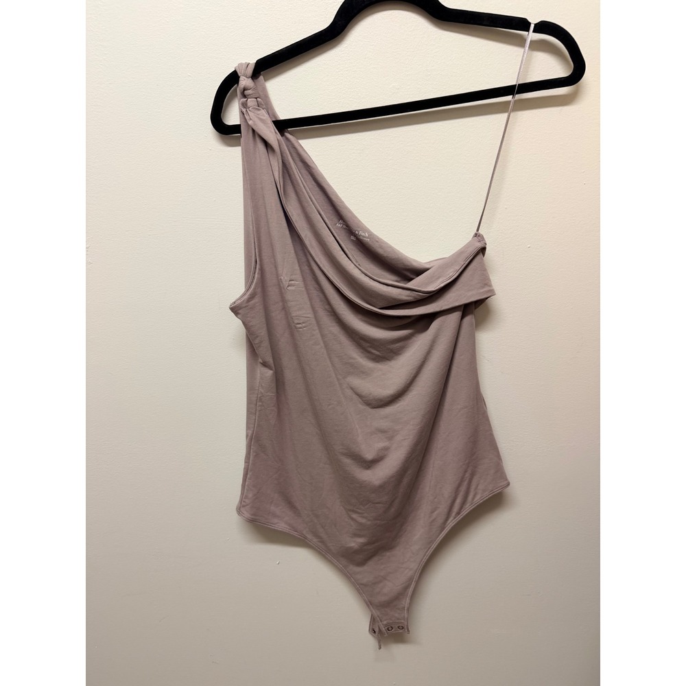 Abercrombie & Fitch Modal-Blend One-Shoulder Draped Cowl Bodysuit Taupe Mauve L - Picture 2 of 4